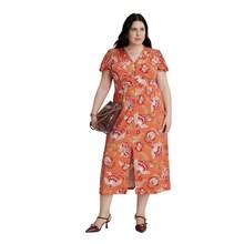 CKLASS Vestido Casual Dama Midi Cuello V Escote Multicolor 994-95 - Rosa coral - Ver 3