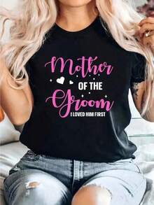 Algodón Camiseta Con Estampado Madre Del Novio: Lo Amé Primero, Informal, De Cuello Redondo Y Manga Corta, Cómoda Para Primavera Y Verano, Ropa De Mujer-Vintage Street Style Unisex Loose Cotton Short Sleeve Crew Neck T-Shirtblusas para mujer, playeras de mujer,blusas casuales para dama, - Negro - Ver 6