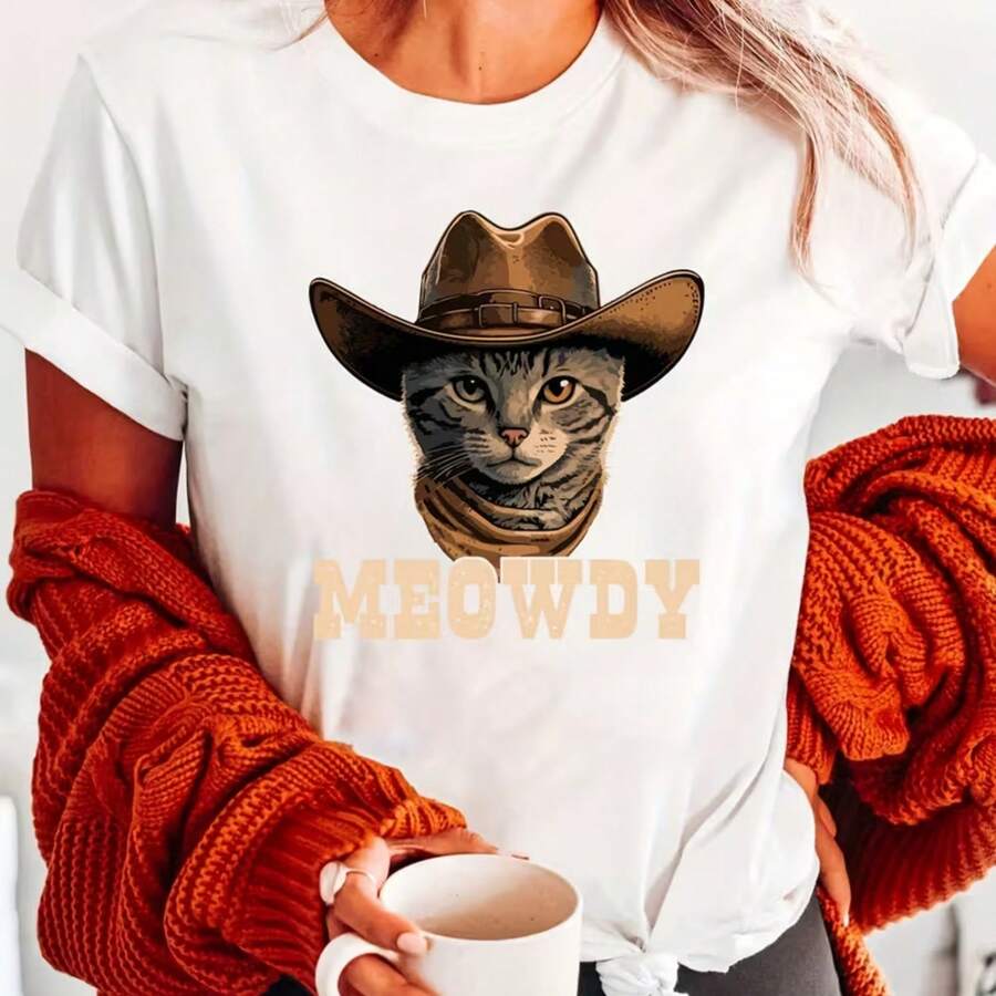 Printed T-Shirt For Men And Women - 白色 - 查看 1