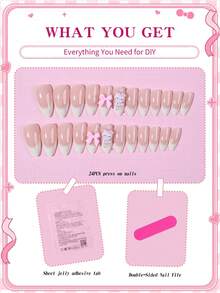 SANRIO Bộ 24 miếng dán móng tay kiểu Pháp màu trắng ombre phong cách Y2K với hình Hello Kitty dễ thương, ngọc trai và nơ hồng, kiểu dáng nữ tính màu hồng, phù hợp với bộ móng acrylic, bao gồm 1 chai keo và 1 dũa móng, thích hợp cho phụ nữ sử dụng hàng ngày và dự tiệc. - Nhiều màu - Xem 4