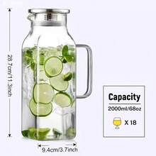 1pc 2L/68oz Square Glass Pitcher With Lid And Handle, Suitable For Refrigerator, Iced Tea And Coffee Pot Beverages, Heat-Resistant Borosilicate Glass Cold & Hot Drink And Milk Pitcher - Multicolor - View 11