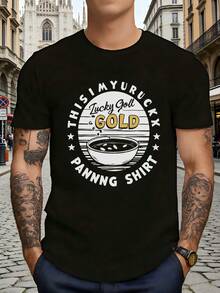Camiseta Negra de Hombre, Estilo Casual Urbano, Gráfica Retro con Estampado de Oro, Suave, Transpirable, Duradera, Lavable a Máquina, Para Uso Diario y Vacaciones, Envío Local - Negro - Ver 8