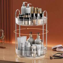 360 Rotating Makeup Organizer And Storage For Vanity Countertop 2 Tiers, High Capacity Cosmetic Skincare Perfume Organizer For Dresser Bathroom Lazy Susan Organizers(Amber Gold) - Silver - View 12
