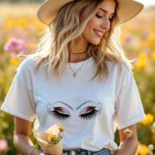 Eyelashes Makeup Shirt – Glitter Eyes Graphic T-Shirt For Beauty Lovers A419 - 軍綠色 - 查看 1