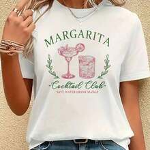 Camiseta casual de manga corta para mujer con estampado, cuello redondo y corte holgadoComfortable, versatile short-sleeved top. - Blanco - Ver 7