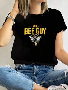 1 pieza Camiseta de Apicultor, Amante de Insectos y Animales, Apicultura y Apicultor, Camiseta de Mujer, Novedosa, de Cuello Redondo, Casual, Divertida, de Gran Tamaño, con Estampado Gráfico, Manga Corta, 100% Algodón de 180g, los diseños están impresos. Unisexo. - Negro - Ver 7
