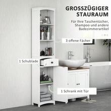 Armario de baño, armario alto con 3 estantes, 1 cajón, mueble de baño, estante de baño, armario de baño, mueble de baño, blanco, 34x24x170,5cm - Blanco - Ver 4