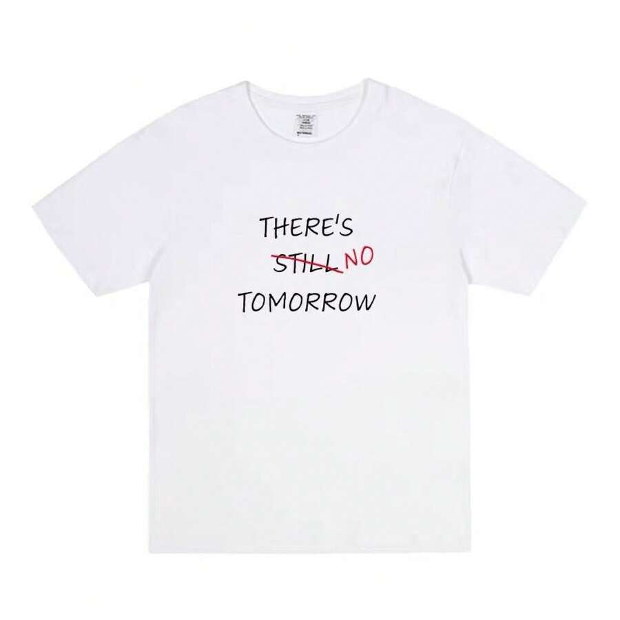 Youth T-Shirt In European And American Style, Short Sleeves, Loose Fit, With Letter Print Inspired By The American-Style Parody Film "Tomorrow". - 白色短袖 - 查看 1