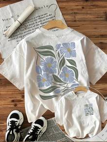 Women's Casual Short Sleeve Crew Neck T-Shirt - Floral And Leaf Graphic Print, Loose Fit, Breathable Fabric, Machine Washable, Versatile Top For All Seasons, Summer Clothes, Non-See-Through Material. - 白色 - 查看 6