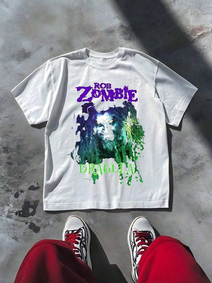 Camiseta de Mujer Estilo Vintage Urbano con Estampado Gráfico UniRob Zombie Dragula, Camiseta Casual de Estilo Gótico de 220g 100% Algodón, 1 Pieza, 100% Algodón Transpirable - Blanco - Ver 1