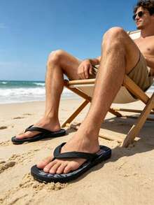 Men's Fashion Slippers With Coconut Tree & Letter Design, Casual Flip Flops For Beach, Party, Home & Outdoor, Summer - Black a - View 6