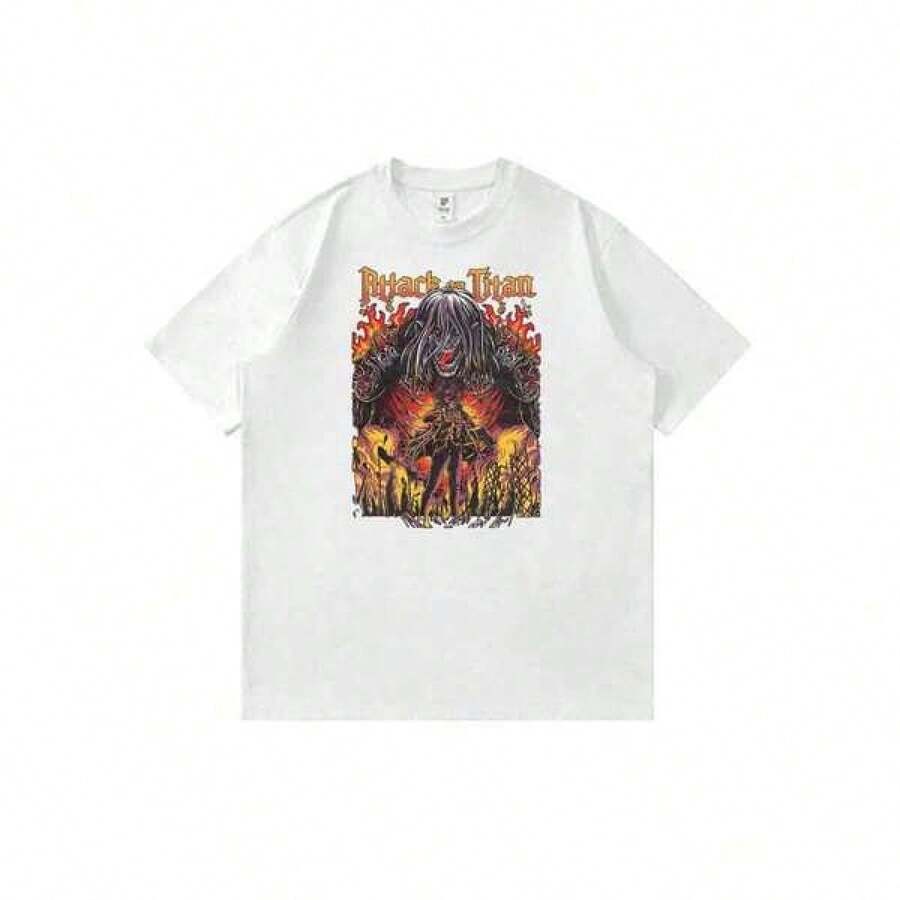 Camiseta informal con estampado Y2KAttacks-On-Titan-Eren-Founding-Titan Unisex Anime Cartoon Graphic Print Short Sleeve Tee Summer Casual T-Shirt,Camisetas de dibujos animados para mujer,Prenda masculina de moda,Camisetas de anime japonés para hombre,Bonita camiseta estampada - Blanco - Ver 1