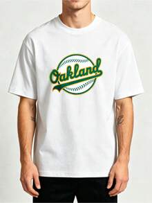 Nueva Colección de Verano para Hombre: Camiseta con Estampado Retro de Béisbol de Oakland, Manga Corta Deportiva - Blanco - Ver 1