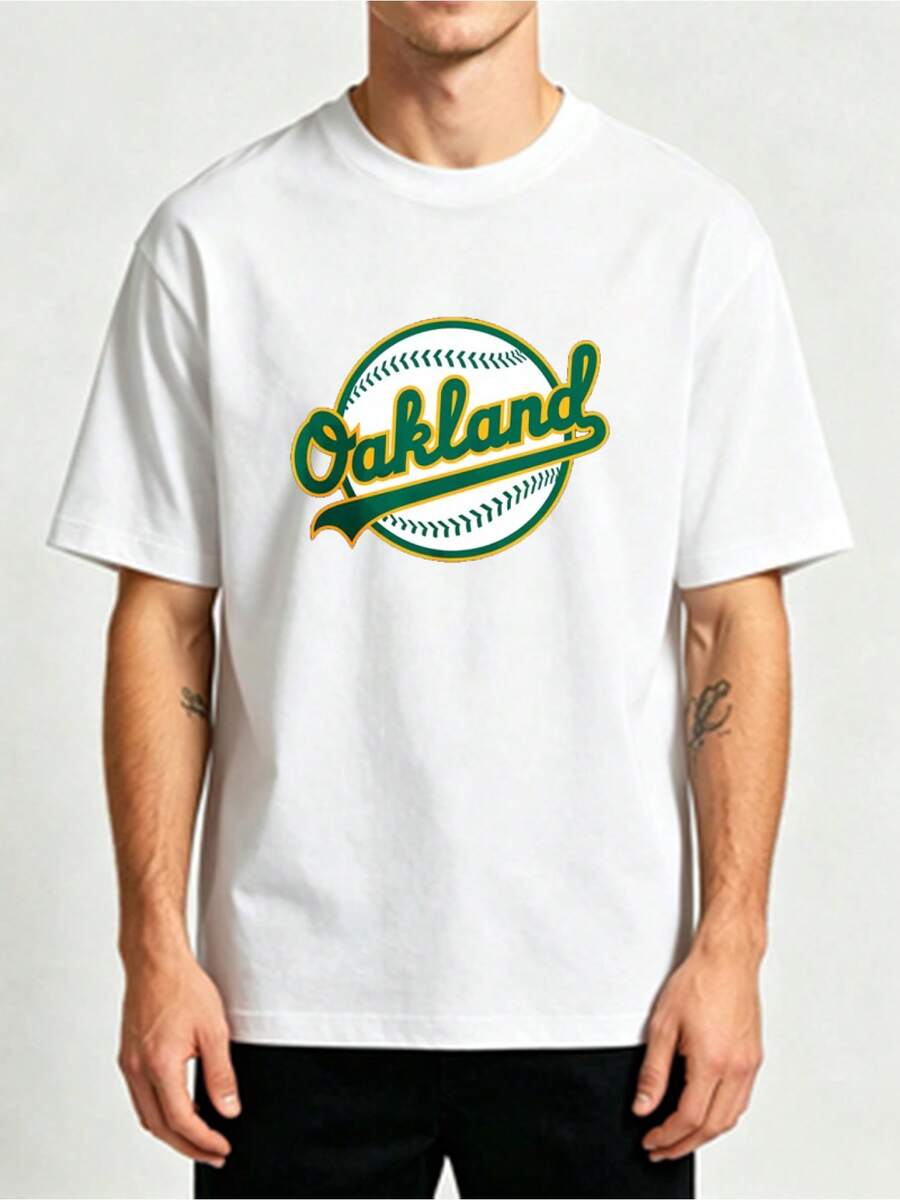 Nueva Colección de Verano para Hombre: Camiseta con Estampado Retro de Béisbol de Oakland, Manga Corta Deportiva - Blanco - Ver 1