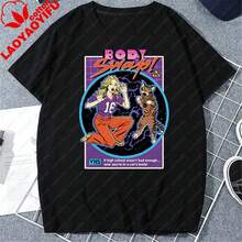 Camiseta de manga corta para mujer con estampado original, tejido de punto, estilo casual y moderno estilo Y2K. - Negro - Ver 1