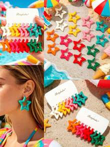 Betykuku 8 Pairs Colorful Resin Star Earrings Set, Suitable For Girls Party, Casual, Vacation - Multicolor - View 6