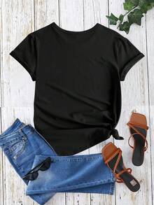 Camiseta casual holgada de verano con un divertido estampado de dona - Negro - Ver 3