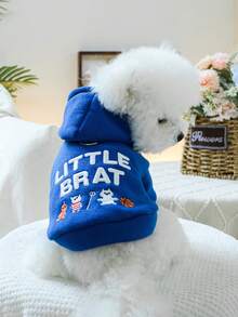 1pc Pet Clothes, Dog/Cat Apparel, Cute Outfit For Small Dogs, Comfortable Hoodie Series For Small Pets, Suitable For Spring/Autumn - Blue - View 2