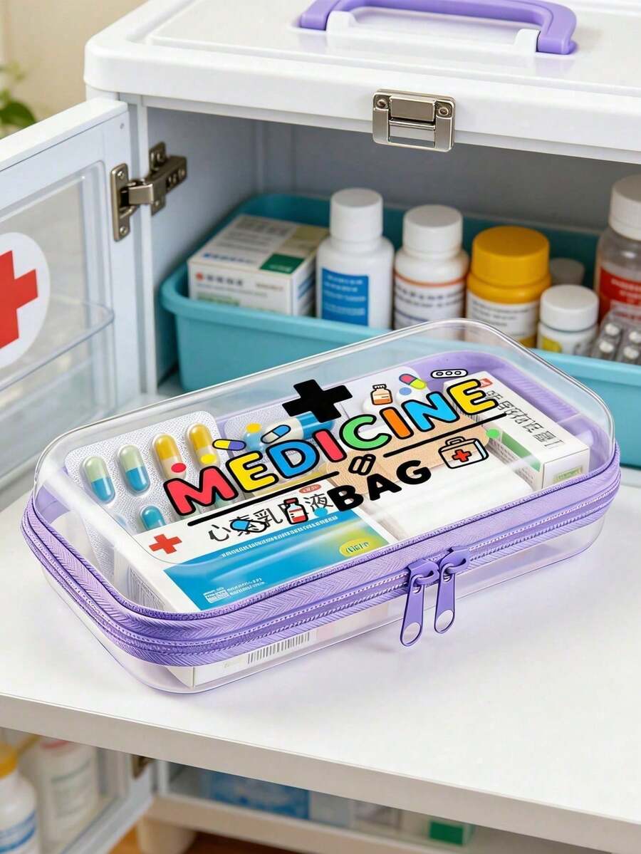 New Medical Pattern Transparent Hard Zipper Protective Case, Medical Bag, Toiletry Bag, Pvc Travel Storage Bag With Zipper - Lightweight Fade-Resistant Cosmetic Toiletry Bag, Hard Plastic Zipper Bag, Transparent Zipper Bag