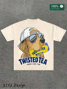 A High-Quality Casual T-Shirt With A Twisted Tea Print, A Must-Have Summer Fashion Item (Cotton T-Shirt). This Crew Neck, Short-Sleeved Cotton T-Shirt Is Casual, Loose-Fitting, And Versatile, Perfect For Outdoor Sports. - 黑色 - 查看 7