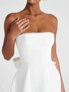 Vestido Falda A Sin Mangas Estilo Francés, Modelo Mujer Nuevo Primavera Verano 2026, Estilo Dulce y Picante con Espalda Descubierta y Lazo de Moño - Blanco - Ver 4