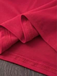Talla grande, camiseta con estampado de letras, top casual de manga corta y cuello redondo, ropa de mujer. - Rojo - Ver 3
