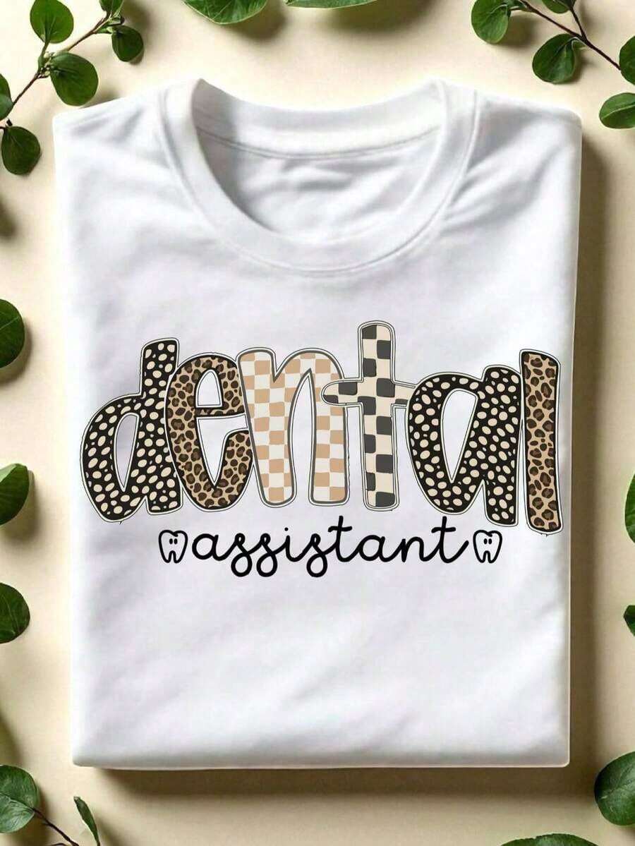 1 camiseta de asistente dental Leopard, camiseta para escuela de odontología, camiseta a juego para el equipo dental, camisetas de manga corta para estudiantes de odontología, regalo para asistente dental, camisetas RDA. CL-664180g 100% Algodón - Blanco - Ver 1