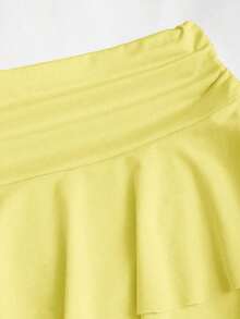 Conjunto de top de tirantes y minifalda plisada y con decoración de flores metálicas para mujer, ideal para el verano - Amarillo - Ver 8