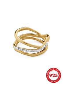 Eveil Jewelry 高级奢华时尚 925 纯银多层交叉锆石戒指，适合日常佩戴 - Multi Layer Ring - 查看 1