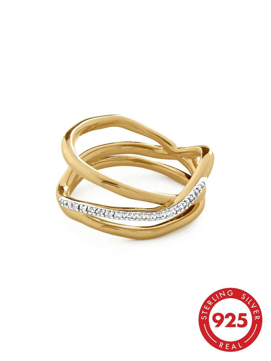Eveil Jewelry 高级奢华时尚 925 纯银多层交叉锆石戒指，适合日常佩戴 - Multi Layer Ring - 查看 1