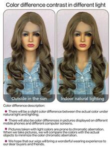 Tóc giả dài, xoăn bồng bềnh, kiểu T-Lace Frontal có mái - Tóc tổng hợp, thích hợp sử dụng hàng ngày. - màu nâu - Xem 9