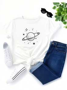 Women's White Short-Sleeved Turtleneck T-Shirt, Casual Summer Tee, Soft And Breathable, Versatile For Home, Casual Wear, And A Perfect Gift For Mother's Day And Easter. Cute Style. Minimalist Style. Cashier Clothing. - 白色 - 查看 1