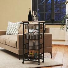 Kitchen/Service Trolley With Countertop, 4 Extendable Steel Baskets, Wheeled Office Trolley, 49.5 X 31 X 91 Cm, Oak - Camel - View 6