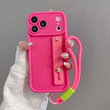 (Receive A Lanyard When You Place An Order, Follow The Store And Favorite The Product) Ladder Rose Red / Side Kickstand / Braided Rope / Free Lanyard / Phone Case / Compatible With IPhone 17/16/15 PRO MAX/15 PLUS/15 PRO/15/14 PRO MAX/14 PLUS/14 PRO/14/13 PRO MAX/13 PRO/13/12 PRO MAX/12 PRO/11 PRO/11/XS MAX/XR/XS/7/8 PLUS - Hot Pink - View 2