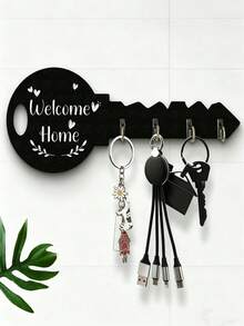 Wall Mount Rack With Shelf & Hooks, Boho Floral Wooden Key Holder Rustic Space-Saving Storage Organizer, Hanging Shelf For Keys Coats Small Sundries, Chic Farmhouse Home Decor Ornament For Hallway Porch Kitchen Office Daily Entrance Storage - View 1