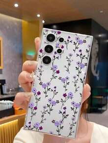1 Piece Fashionable Blue Flower Design Soft Phone Case, Compatible With IPhone, Honor, , Galaxy A04e/12/A13/A14/A34/A50/A52/A53/A54/S21/S22/S23/S24/S25/S25Ultra, 6A/7A/8A, 12T/13T, Waterproof, Shockproof, Dropproof, Scratch-Resistant, International Version, Not The Domestic Version - 透明 7 - 查看 2