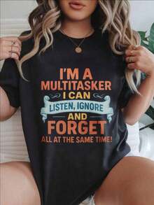 Women's Casual Short-Sleeve T-Shirt - "I'm A Multitasker, I Can Listen, Ignore, And Forget Everything At The Same Time," Crew Neck, Summer Top, Machine Washable, Ladies' T-Shirts, Casual Wear, Modern Style, Comfortable Fit

-White - 黑色 - 查看 7