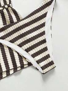 Swim Chiccia Conjunto de shorts y vestido de playa a rayas para vacaciones de mujer - Marrón - Ver 5