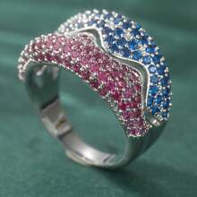 Double-Layer Wave Shaped Pave Ring, Elegant And Eye-Catching, Represents Low-Key Yet Brilliant Style - Silver - View 6