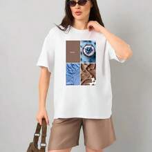 Camiseta juvenil de moda europea y americana, de manga corta y cuello redondo, con estampado de póster de arándanos divertidos al estilo americano. - Camisa blanca de manga corta - Ver 2