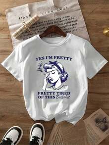Camiseta gráfica para mujer "Sí, estoy bastante cansada de esto" de LocalCasual - Blanca, de manga corta, cuello redondo, con estampado morado llamativo, corte holgado para primavera/verano, tallas S-3XL, camisetas para mujer, top de verano, estilo casual, estampado duradero, camiseta Y2k. - Negro - Ver 10