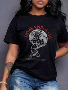 Camiseta de manga corta para mujer, diseño original con estampado de inspiración espiritual y mensaje positivo, ideal para un look casual y confortable, tela suave y duradera.,maija mujer curvy. - Negro - Ver 7