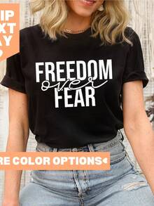 ropa Camiseta "Libertad sobre el miedo", camiseta "Libertad", camiseta motivacional, camiseta de veterano estadounidense, atuendo del Día de la Independencia, camiseta del 4 de julio, regálale Children's clothing - Negro - Ver 7