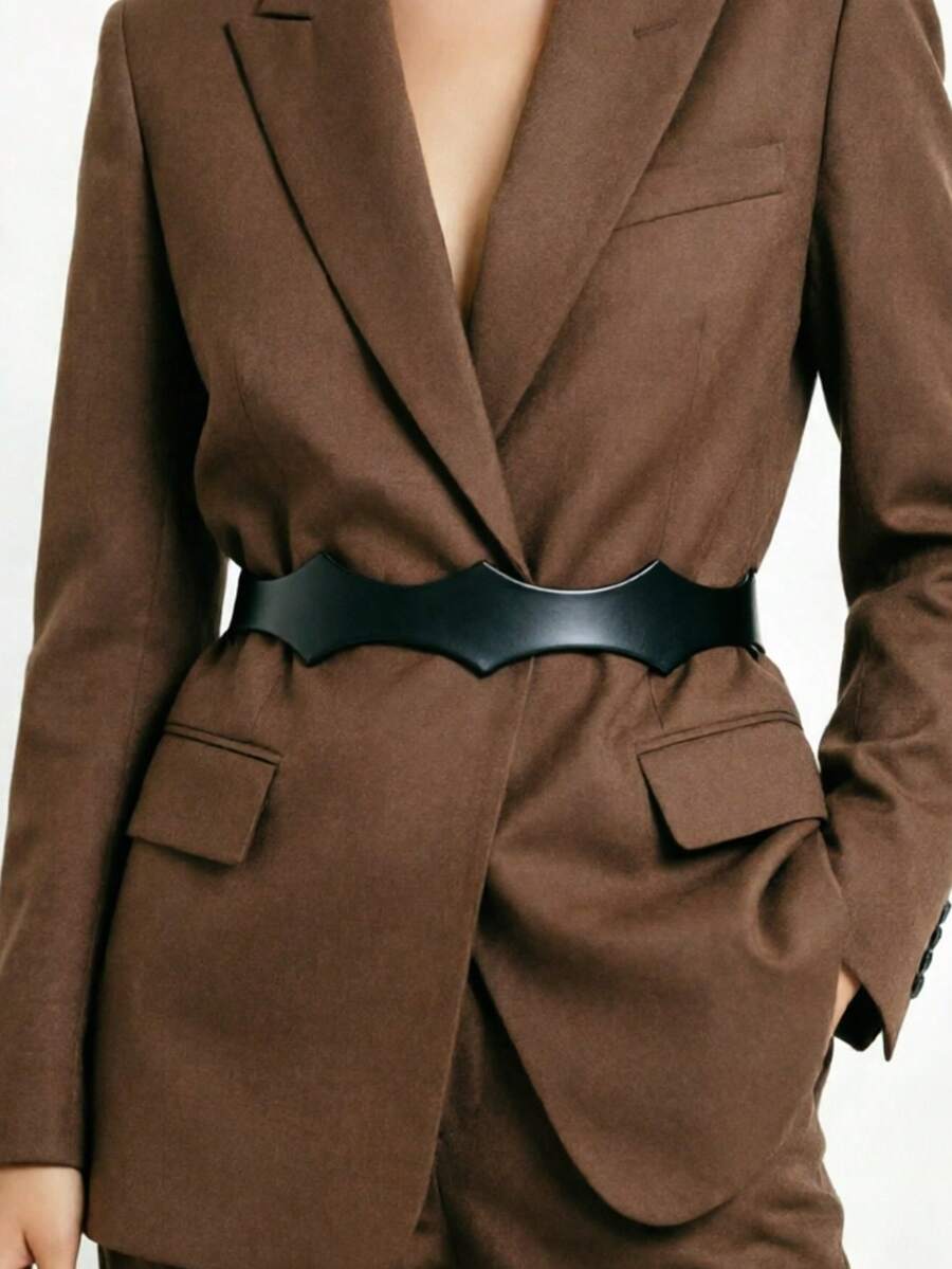 1件装女士黑色简约菱形设计可调节弹力腰带，适合日常通勤、用餐、约会、派对等场合穿着 - 黑色 - 查看 1