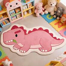 1pc Adorable Pink Dopamine Dinosaur Rug, Asymmetrical Dinosaur Decor Floor Mat, Suitable For Decorative Carpet, Bedroom Decor, Small Rug, Carpet, Home Decor, Living Room Carpet, Living Room Small Rug, Bedroom Rug, Living Room Home Decor, Outdoor Rug, Washable Carpet - Pink - View 3