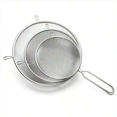 Bộ 1/3 rây lọc lưới mịn bằng thép không gỉ, rây nhà bếp có tay cầm dài và chân đế, thích hợp để lọc bột mì, gạo, trà, nước ép, dầu ăn, nấu nướng, làm bánh, và rửa bằng máy rửa chén.