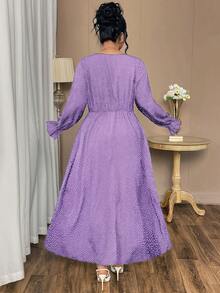 Vestido largo holgado de manga larga con estampado de lunares para talla grande - Morado - Ver 2