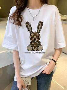 Camiseta Blanca ClassicTop Pi Local con Estampado de Conejo y Corazón |     Unisex, casual y cómoda, cuello redondo, manga corta, perfecta para uso diario o como regalo, corte regular, camiseta de verano para todas las estaciones. - [Blanco] - Ver 1