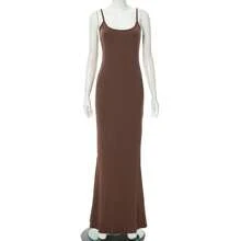 Q21DS653 European And American Women's Clothing 2022   Casual Sleeveless High-Waisted Slim-Fit Suspender Dress - màu nâu - Xem 12