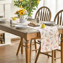 1pc Ice Cream Bow Summer Tablecloth, Seasonal Kitchen Dining Table Home Party Decoration - Multicolor - View 6